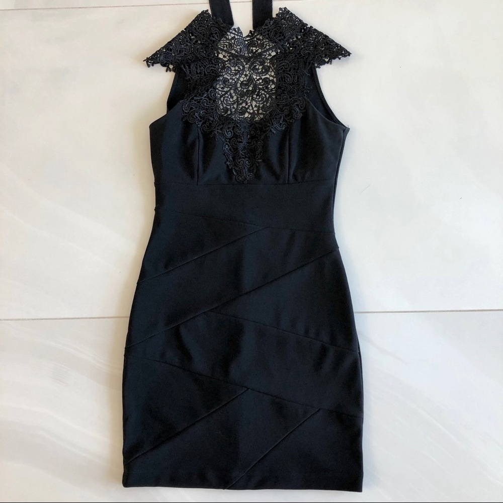 Windsor Black Bodycon Dress with Lace & Tie Back